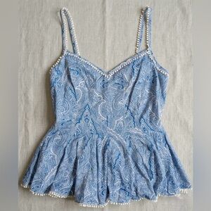 Marchesa Voyage Paisley Spaghetti-Strap Peplum Corset Style Tank Top